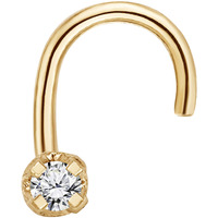 Lavari Jewelers 22 Gauge Curved Stud Nose Ring For Women I 0.01 Carat Diamond Nose Ring For Her I 14K Yellow Gold Unisex Stud I 1.3 Mm Hypoallergenic Nostril Piercing Jewelry I 22G Body Piercing