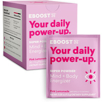 Eboost Energy Drink & Electrolyte Powder, 20 Packets - Super Powder Pink Lemonade With No Added Sugar - Essential Blend Of Vitamins, Nootropics & Natural Caffeine And Hydration - Pre & Post Workout