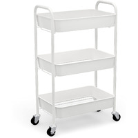 Caxxa 3-Tier Rolling Metal Storage Organizer - Mobile Utility Cart Kitchen Cart With Caster Wheels, White