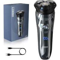 Lobinh Electric Shaver For Men, 100% Washable Rechargeable Waterproof Electric Razor Wet & Dry Shaving With Pop-Up Trimmer, 1 Hour Fast Charging, 4D Floating Head, Lcd Power Indicator