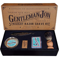 Gentleman Jon Straight Razor Shaving Kit | Vintage Wet Shave Grooming Set For Men - Includes: Straight Edge Razor, Hair Shaving Brush, Alum Block, Shave Soap, Bowl & Double Edge Razor Blades