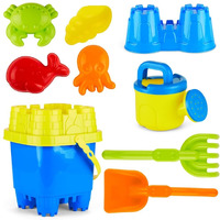 Prextex 10 Piece Beach Sand Toys Set For Kids - Bucket With Sifter, Shovel, Rake, Watering Can, 5 Animal And Castle Sand Molds For Kids & Toddlers - Sand Buckets And Shovels For Kids, Beach Toy Set