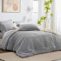 Cozylux King Seersucker Comforter Set With Sheets Light Grey Bed In A Bag 7-Pieces All Season Bedding Sets With Comforter, Pillow Sham, Flat Sheet, Fitted Sheet, Pillowcase