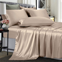 Treely 6 Piece Satin Sheets King Size Silky Smooth Taupe Satin Sheet Set With Deep Pocket, Satin Fitted Sheet, Flat Sheet, 4 Satin Pillowcase