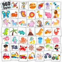 Partywind 960 Pcs Individually Wrapped Tattoos For Kids Bulk, Cute Temporary Tattoo Stickers For Birthday Party Supplies Favors, Fake Tattoos For Kids Christmas Games (20 Sheets)