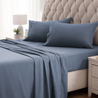Sleep Zone Nanotex Super Soft Cooling Queen Bed Sheets Set 4 Piece - Easy Care Fitted Flat Sheet & Pillowcase Sets - Wrinkle Free, Fade Resistant, Deep Pocket 16"" (Flint Blue, Queen)
