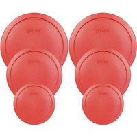 Pyrex Round Storage Cover, Replacement Lids For Glass Bowl, 2 (6/7) Cup Red Lids, 2 (4) Cup Red Lids, 2 (2) Cup Red Lids, 6 Lids Total Made In The Usa