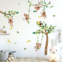 Runtoo Monkey And Tree Wall Decals Animals Jungle Wall Stickers Tv Wall D  Cor For Baby Nursery Kids Bedroom