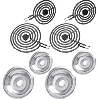 Cozzivita Mp22Ya Electric Stove Burner Element Replacement Set & W10290350 W10290353 4 Pack Silver Drip Pans - Perfectly Fit Whirlpool Electric Range Stove Top