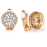 A+O Clip On Earrings, Round Crystal Stud Clip Earrings In Gold - 1/2 In