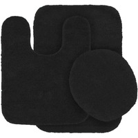 Mk Home Collection 3 Piece Bathroom Rug Set Bath Rug, Contour Mat & Lid Cover Non-Slip With Rubber Backing Solid Black New