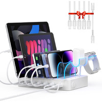 Soopii 60W 6-Port Charging Station For Multiple Devices, Pd 20W Usb C Fast Charging For Lphone 14/13/12,6 Short Cables Included, 2 In 1 Holder,For Phones,Tablets And Others,White