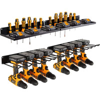 Uu-Major Power Tool Organizer With Charging Station,Drill Holder Wall Mount,Garage Storage Shelves For Organization,Heavy Duty Pegboard Wall Organizer Set Solid Metal Black 2 Pack 4 Set