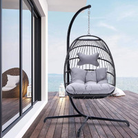 Nicesoul Egg Chair Outdoor Indoor Patio Wicker Hanging Egg Chair Swing Hammock Egg Chairs Uv Resistant Cushions 350Lbs Capacity For Living Room Bedroom Balcony (Grey)