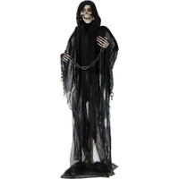 Haunted Hill Farm Life-Size Scary Grim Reaper With Chain, Halloween Animatronic With Touch Activated Lights And Sounds, Battery Operated Indoor Or Covered Outdoor Halloween Decorations, Halloween Prop