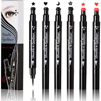 Newbang Double-Sided Headed Liquid Stamp Eyeliner Pen, Pencil With Eye Makeup Stamp Waterproof Double Sided Long Lasting Seal Eye-Liner Stencils Long-Lasting Tattoo Makeup(6In1)
