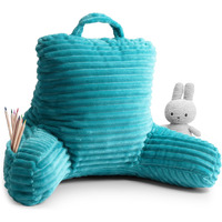 Clara Clark Reading Pillow For Kids - Back Pillow For Sitting In Bed, Plush Bed Pillows For Sitting Up In Bed, Teal Kids Reading Pillow, Shredded Foam Bed Chair Pillow With Arms And Pockets