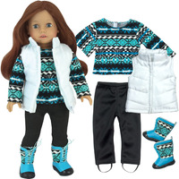 Sophia's - 18"" Doll - Print Knit Sweater, Leggings & Vest - Blue