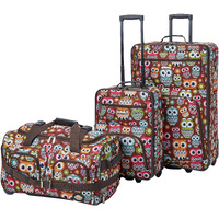 Rockland Vara Softside 3-Piece Upright Luggage Set,Expandable, Owl, 20 Inch,22 Inch,28 Inch