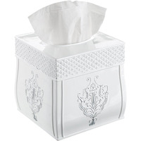 Creative Scents White Tissue Box Cover Square - French Country Tissue Box Holder Square - Vintage White Tissue Holder For Bathroom With Durable Crafted Sliding Bottom For Tissues Cube Box