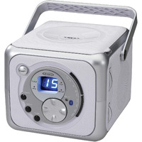 Jensen Cd-555 White/Silver Cd Bluetooth Boombox Portable Bluetooth Music System With Cd Player +Cd-R/Rw & Fm Radio With Aux-In & Headphone Jack Line-In