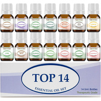 Essential Oil Set 14-5 Ml Therapeutic Grade 100% Pure Frankincense, Lavender, Peppermint, Rosemary, Orange, Tea Tree, Eucalyptus, Grapefruit, Lemon, Lime, Clove, Spearmint, Lemongrass, Cinnamon