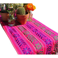 Del Mex Woven Rebozo Style Mexican Table Runner Scarf (Pink)