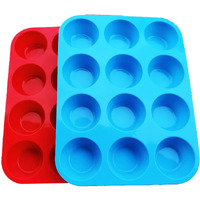 Jewoster Non-Sticky Silicone Muffin Pan-Muffin Molder For Muffins And Cupcakes-Cupcake Silicone Molder-Baking Accessory-12 X Muffin Molders (12-Red+Blue)