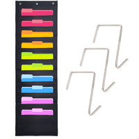 Black Pocket Chart For Classroom - 10 Pocket Storage Rainbow Pocket Charts , 2 Over Door Hangers Included, Hanging Wall File Organizer For File Folders, School Mailbox, Home/Office Papers