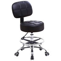 Kktoner Swivel Round Rolling Stool Pu Leather With Adjustable Foot Rest Height Adjustable Task Work Drafting Chair With Back (Black)