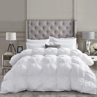 Luxurious All-Season Goose Down Feather Fiber Comforter Queen Size Duvet Insert, Exquisite Pinch Pleat Design, Premium Baffle Box, 100% Egyptian Cotton Cover, 55 Oz. Fill Weight, White