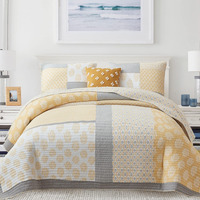 Y-Plwomen Quilts Queen Size, 100% Cotton Lightweight Soft Queen Quilt, Patchwork Reversible Bedspread Sets, Yellow Grey White Floral Quilt Bedding Set For All Season, 3-Pieces