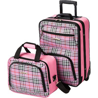 Rockland Fashion Softside Upright Luggage Set,Expandable,Lightweight,Telescopic Handle,Wheel, Pink Cross, 2-Piece Set (14/19)