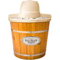Nostalgia Electric Ice Cream Maker - Old Fashioned Soft Serve Ice Cream Machine Makes Frozen Yogurt Or Gelato In Minutes - Fun Kitchen Appliance - Vintage Wooden Style - Light Wood - 4 Quart