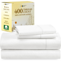 California Design Den 400 Thread Count 100% Cotton Sheets, King Size Sheet Set, Luxury Sheets & Pillowcases, Breathable Bedding For King Bed, Sateen King Bed Sheets With Deep Pockets (Antique White)