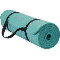 Gaiam Essentials Thick Yoga Mat Fitness & Exercise Mat With Easy-Cinch Carrier Strap, Teal, 72""L X 24""W X 2/5 Inch Thick