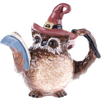 Blue Sky Ceramic, 10"" X 6"" X 9.25"" Halloween Witch Owl Teapot, Multi