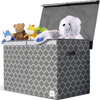 Large Toy Box Chest With Lid - Collapsible Sturdy Toy Bin Storage Organizer Boxes Baskets For Kids, Boys, Girls, Nursery, Playroom, Bedroom, 25""X16""X13"", Grey