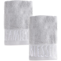 Rae Dunn Hand Towels, Embroidered Decorative Hand Towel For Kitchen And Bathroom, 100% Cotton, White- Blessed/Family, 16""X 28""