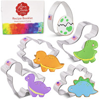 Dinosaur Cookie Cutters 5-Pc. Set Made In Usa By Ann Clark, T-Rex, Brontosaurus, Stegosaurus, Triceratops, Dino Egg