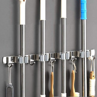 Saxhorn Broom Mop Holder Wall Mount Stainless Steel Tool Hanger Storage Organizer For Home, Kitchen, Garage, Garden, Laundry Room, Bathroom Organization And Storage(4 Racks 5 Hooks)