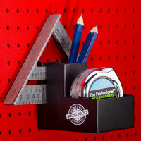 Peg Board Tape Measure Holder Accessory Kit - Includes Pencil Box And Carpenter Square/Triangle Holder - Black Pegboard Organizer Accessories With Heavy Duty Peg Board Hooks - 16 Gauge Steel
