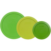 Pyrex (1) 7402-Pc Green, (1) 7200-Pc Lawn Green, & (1) 7201-Pc Edamame Green Plastic Storage Lid, Made In Usa