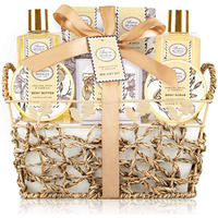 Bath & Shower Spa Gift Basket Set, With English Pear & Freesia Fragrance Bath Gift Basket For Women & Men Includes Body Lotion, Shower Gel, Bath Salts, Bubble Bath, Body Scrub And More, 9 Pcs