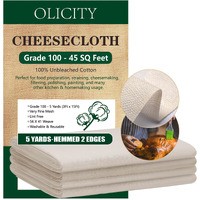 Olicity Cheese Cloths, Grade 100, 45 Sq Feet, Reusable Cheese Cloth With Closed Edges Fabric Fine Mesh Cloth, Unbleached Cotton Muslin Cheesecloth For Straining, Baking, Milk, Free Cutting - 5 Yards
