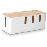 Cable Management Box By Baskiss, 12X5X4.5 Inches, Wood Lid, Cord Organizer For Desk Tv Computer Usb Hub System To Cover And Hide & Power Strips & Cords