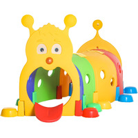 Qaba Caterpillar Tunnel For Kids, Outdoor Indoor Climb And Crawl Through, Play Equipment For Toddler 3-6, 4 Sections, For Daycare, Preschool, Playground, Multicolor