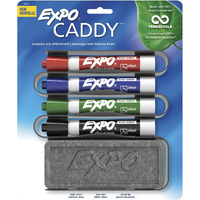 Expo 1785294 Low-Odor Dry Erase Set, Chisel Tip, Assorted Colors, 5-Piece With Recycled Material Marker Caddy