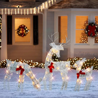 Hourleey Christmas Decoration Outdoor 60 Light Up Deer Family, 3-Piece Set 2D Waterproof Plug In Reindeer For Yard Patio Lawn Garden Party Decor 24X9.7X52Inch-Large(Warm White)