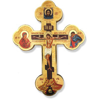 Wooden Crucifix Icon Wall Cross Crucifixion Of Christ Virgin Mary Saint John The Beloved Skull 8 Inch